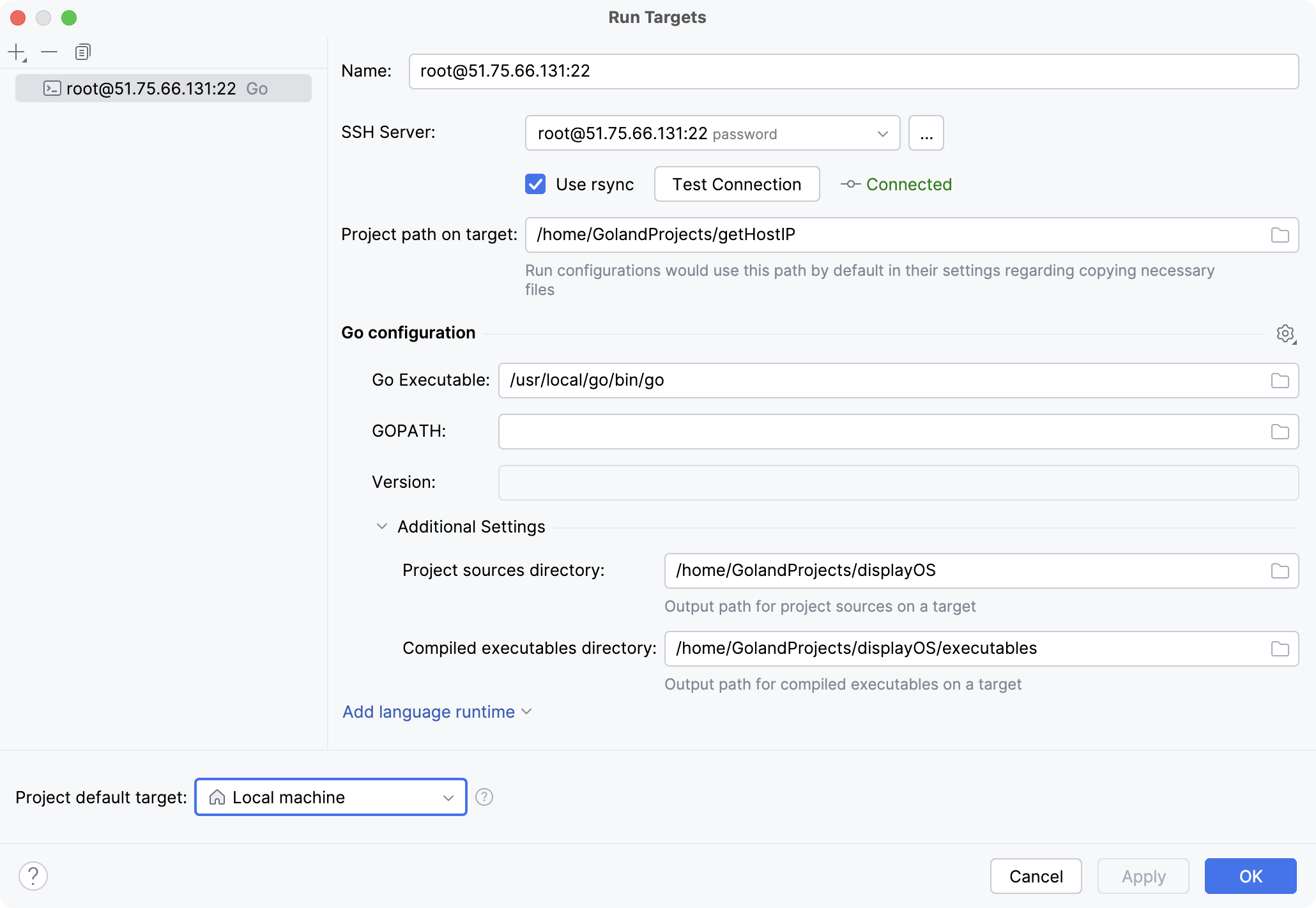 Go Run Targets Ssh Runtime