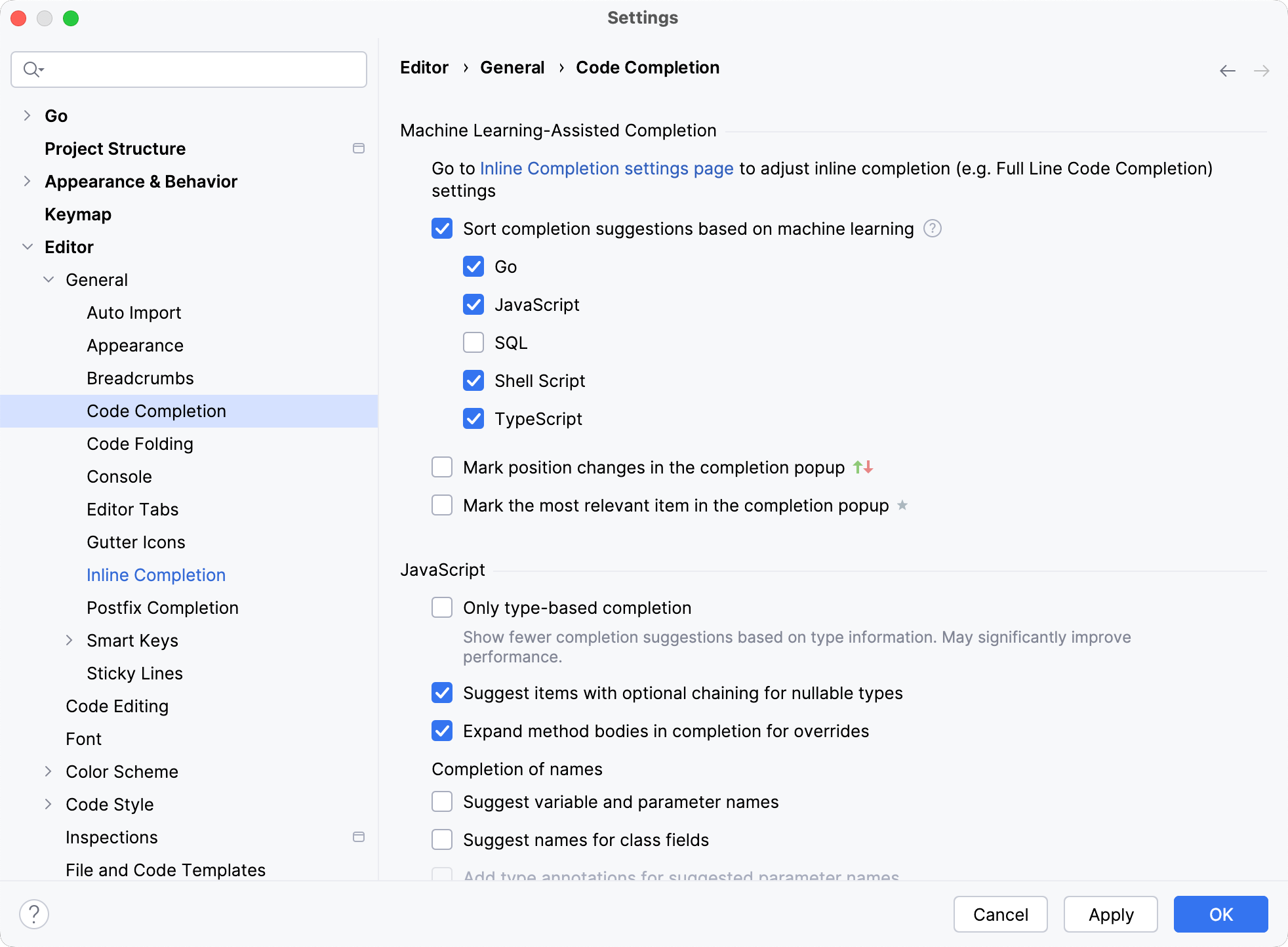 Use machine-learning-assisted code completion