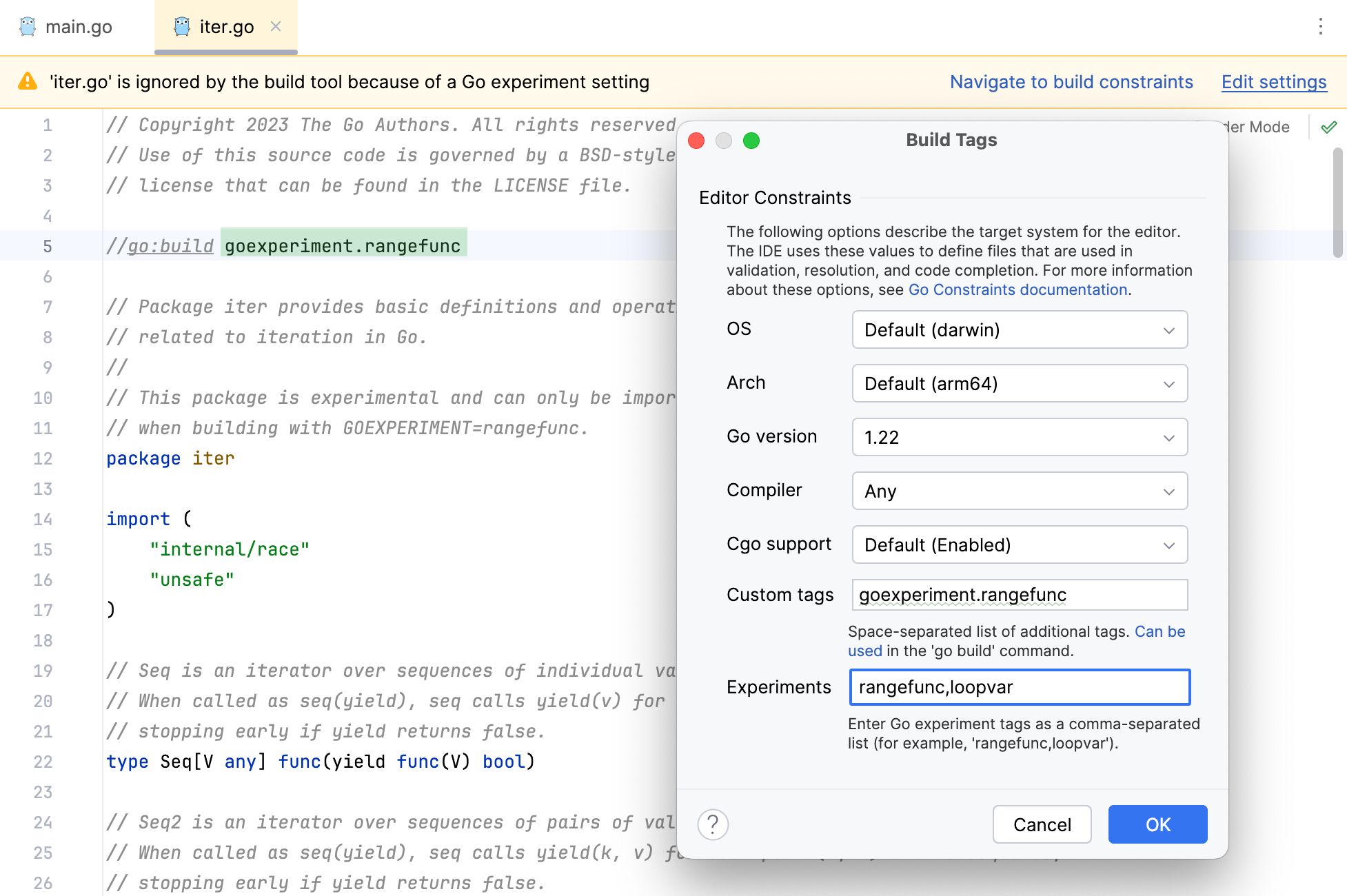 Using Go experiments