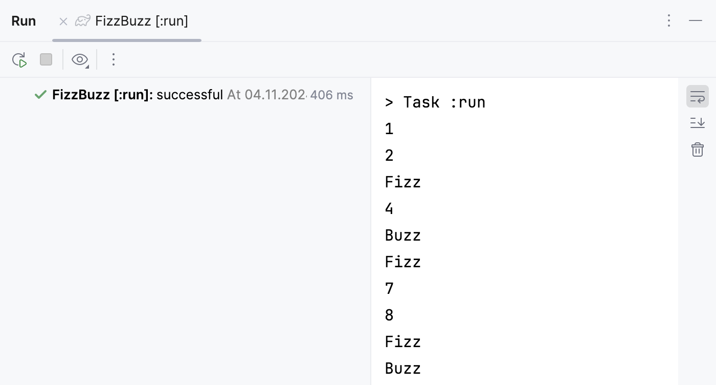 Run tool window: run task output