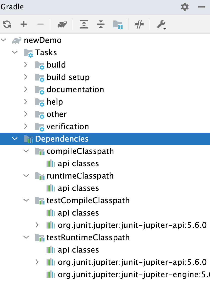 Gradle tool window: api Source Set