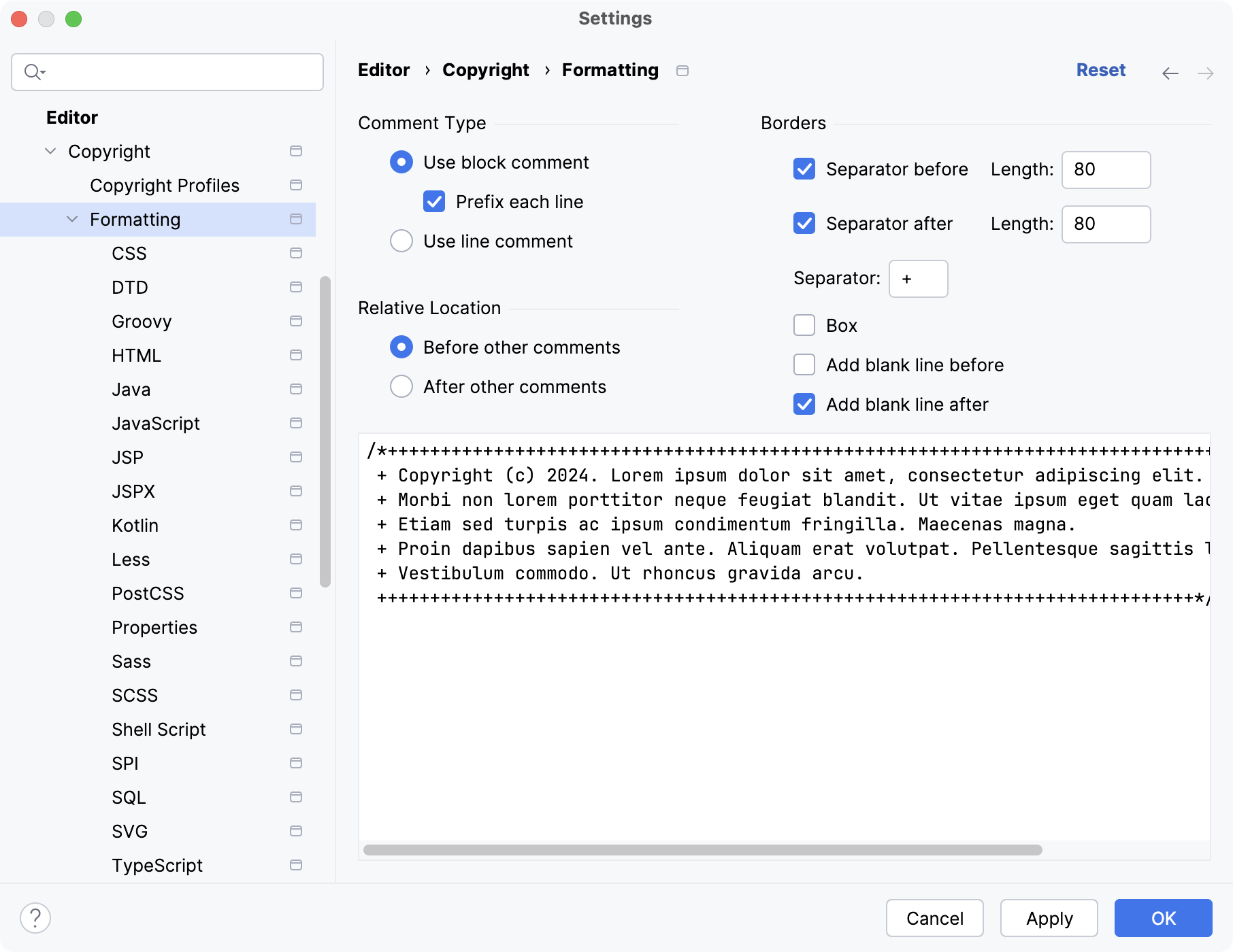 Changing the formatting for copyright notice