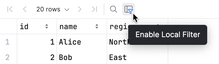 'Enable Local Filter' icon in the toolbar