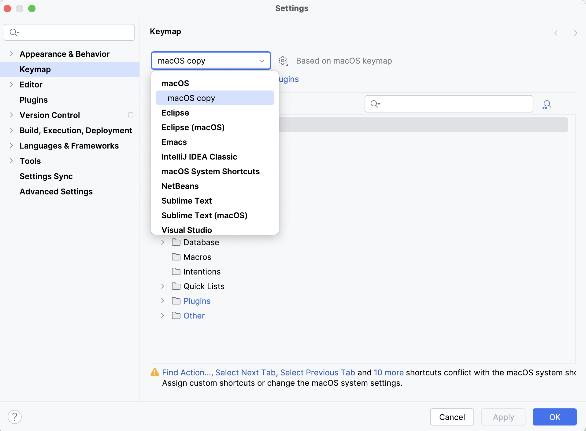 Keymap settings