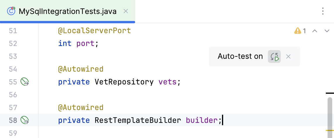 Auto-test popup in editor