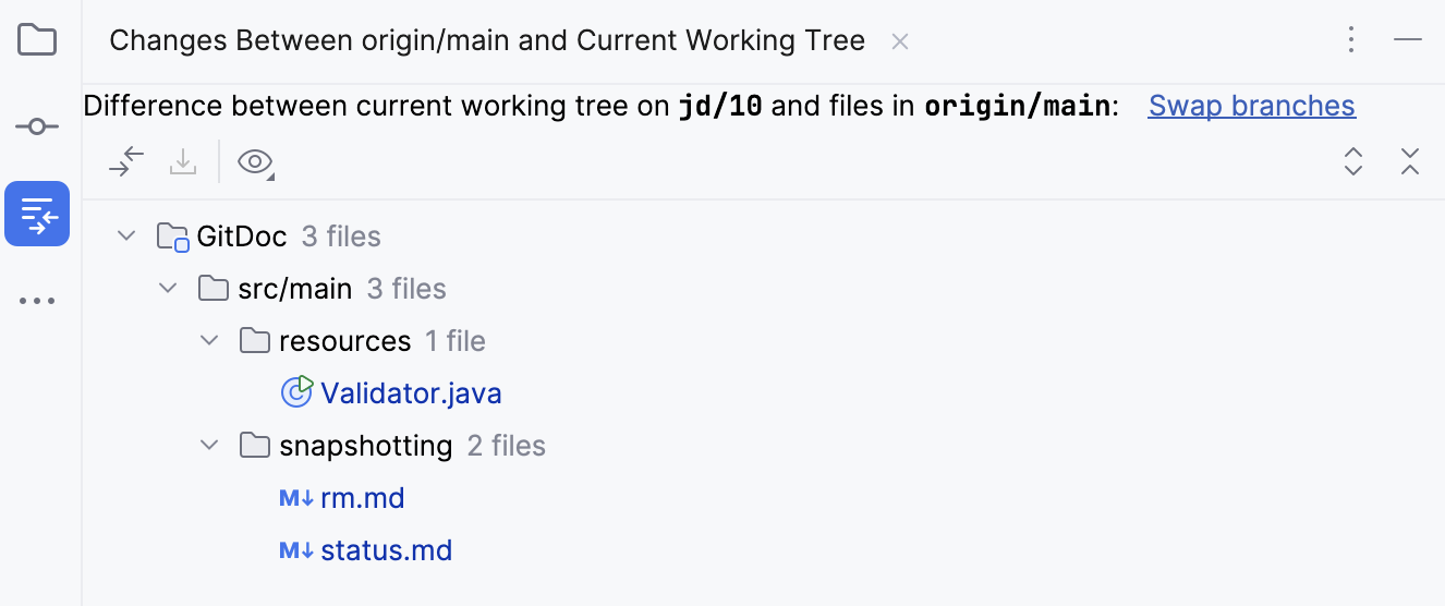 Show diff between selected branch and current working tree