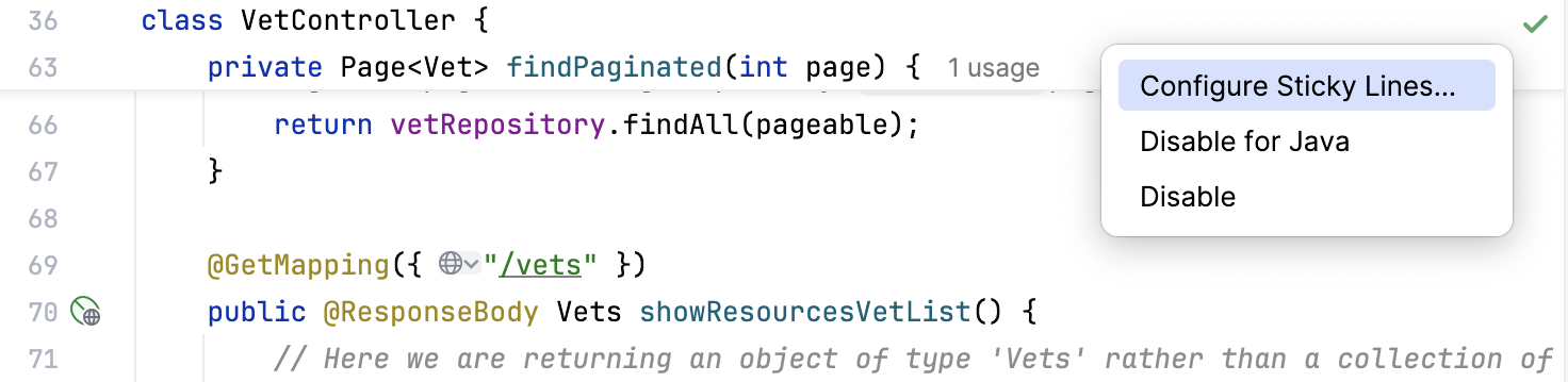 Configure sticky lines