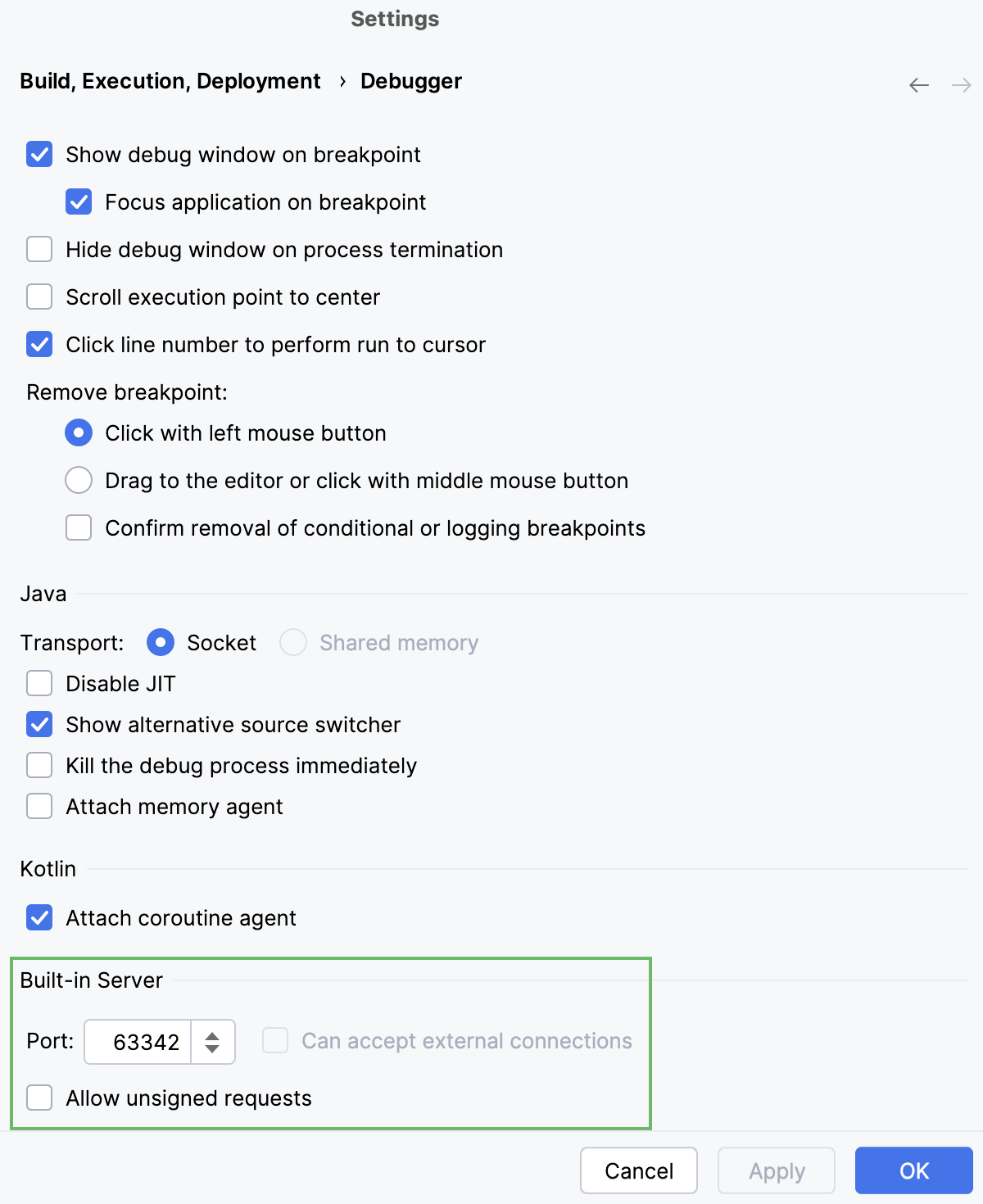 Built-in server port