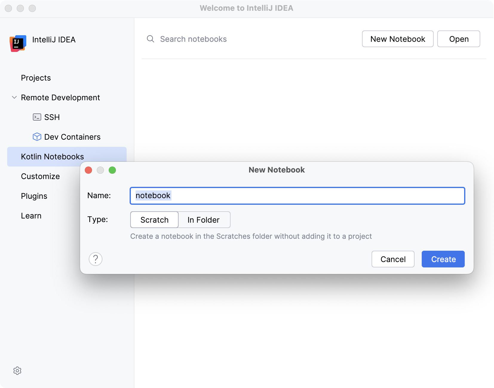 Kotlin Notebook tab on Welcome Screen Kotlin Notebook tab on Welcome Screen