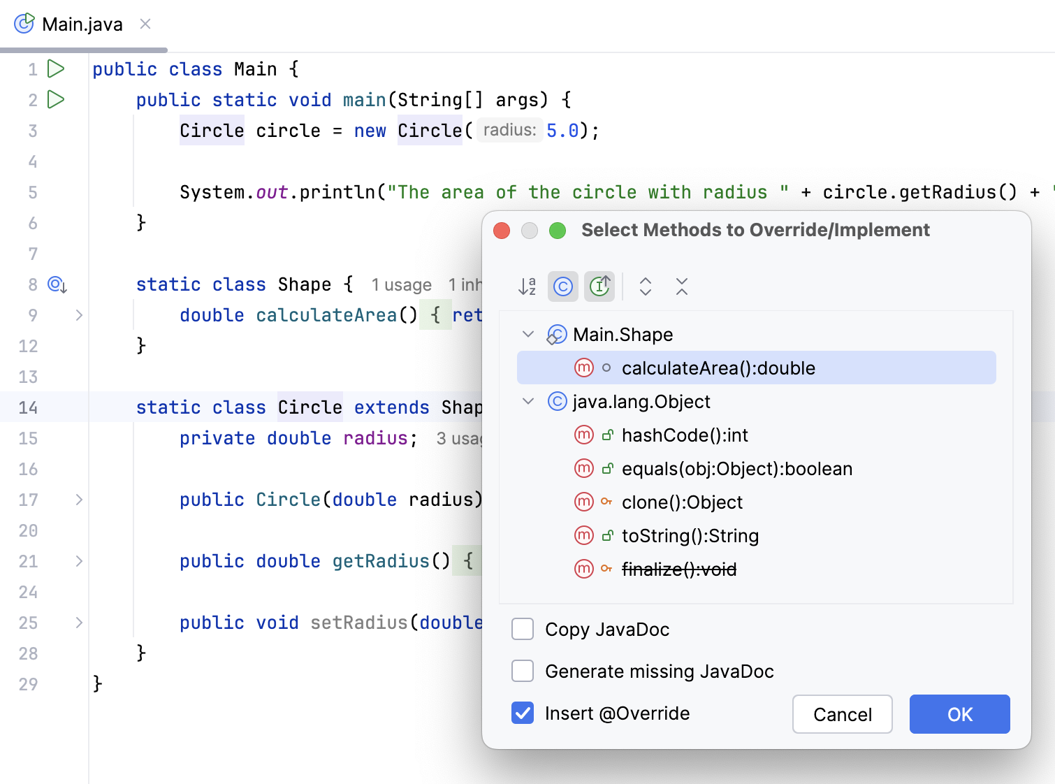 Select methods to override