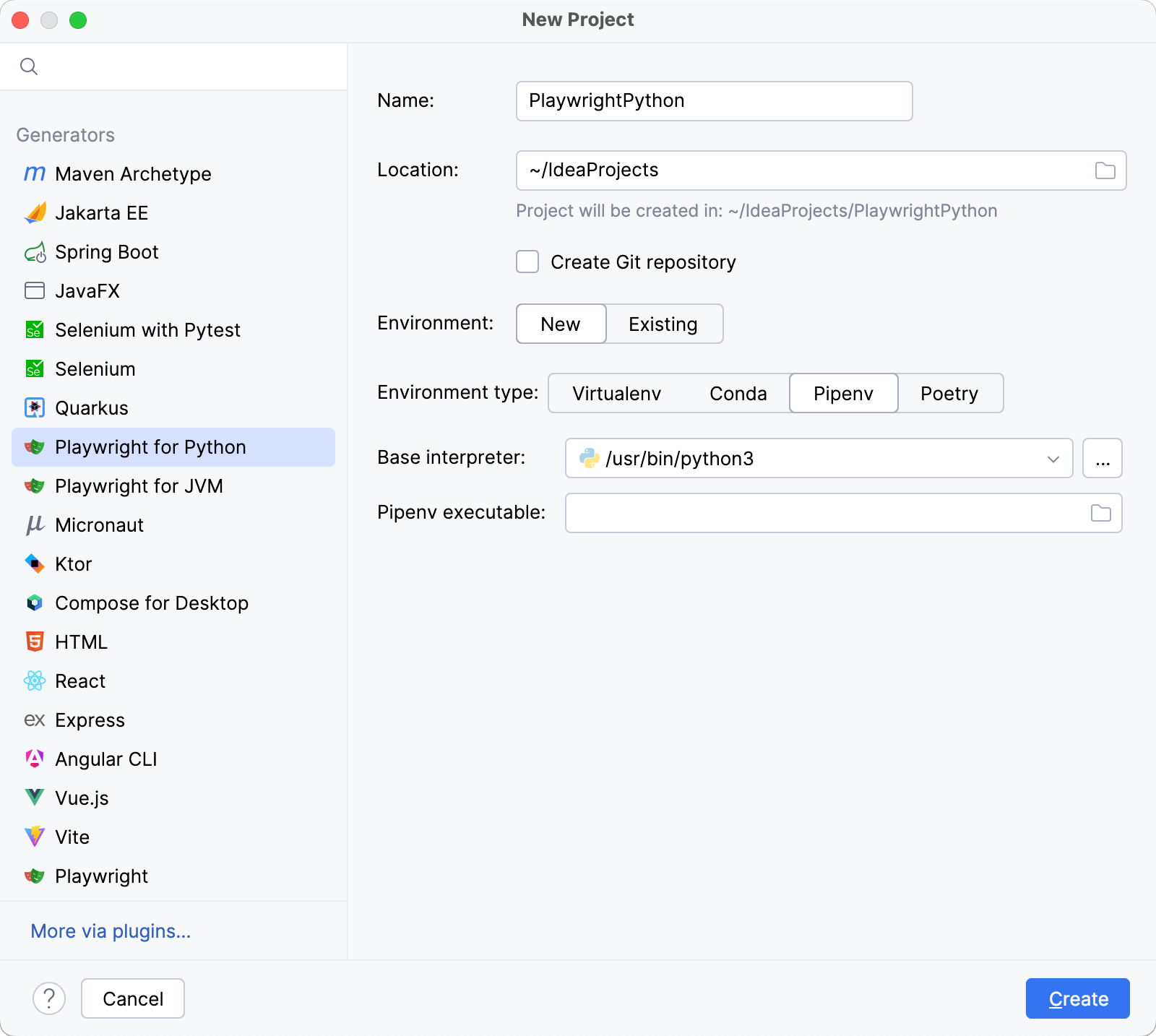 Configure a new Pipenv environment