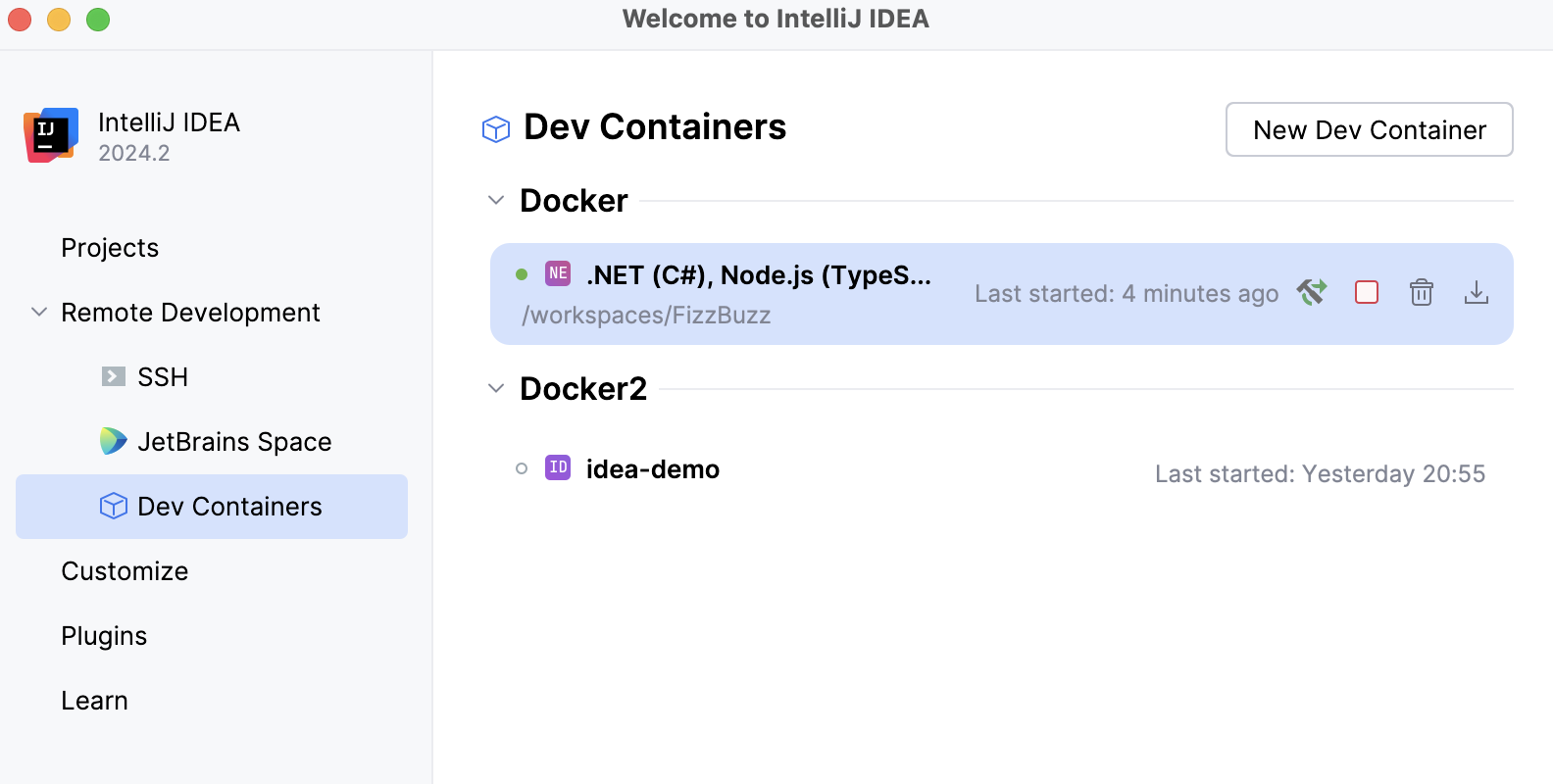 Recent Dev Containers