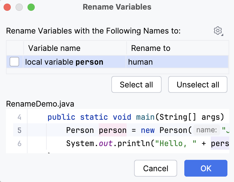 Ij rename variables dialog