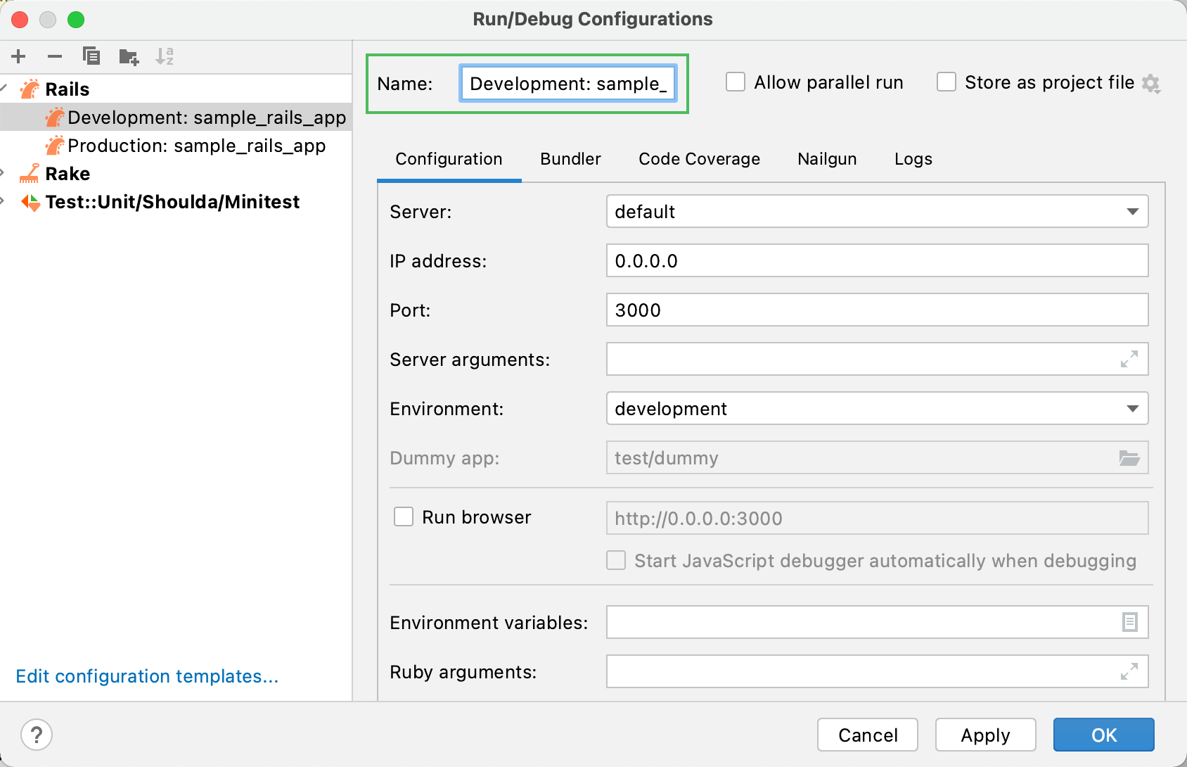 Run/Debug Configurations dialog