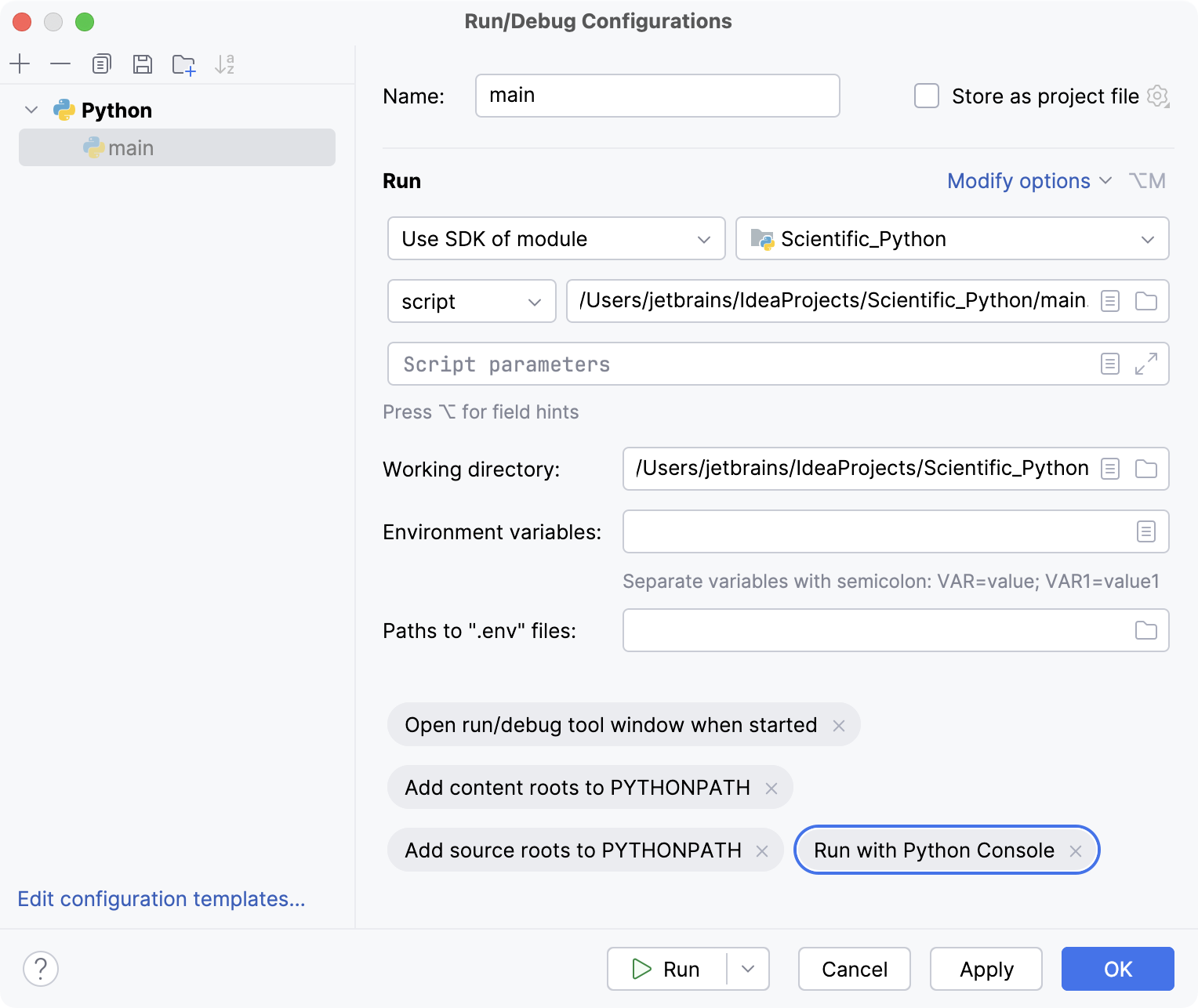 Run with Python console