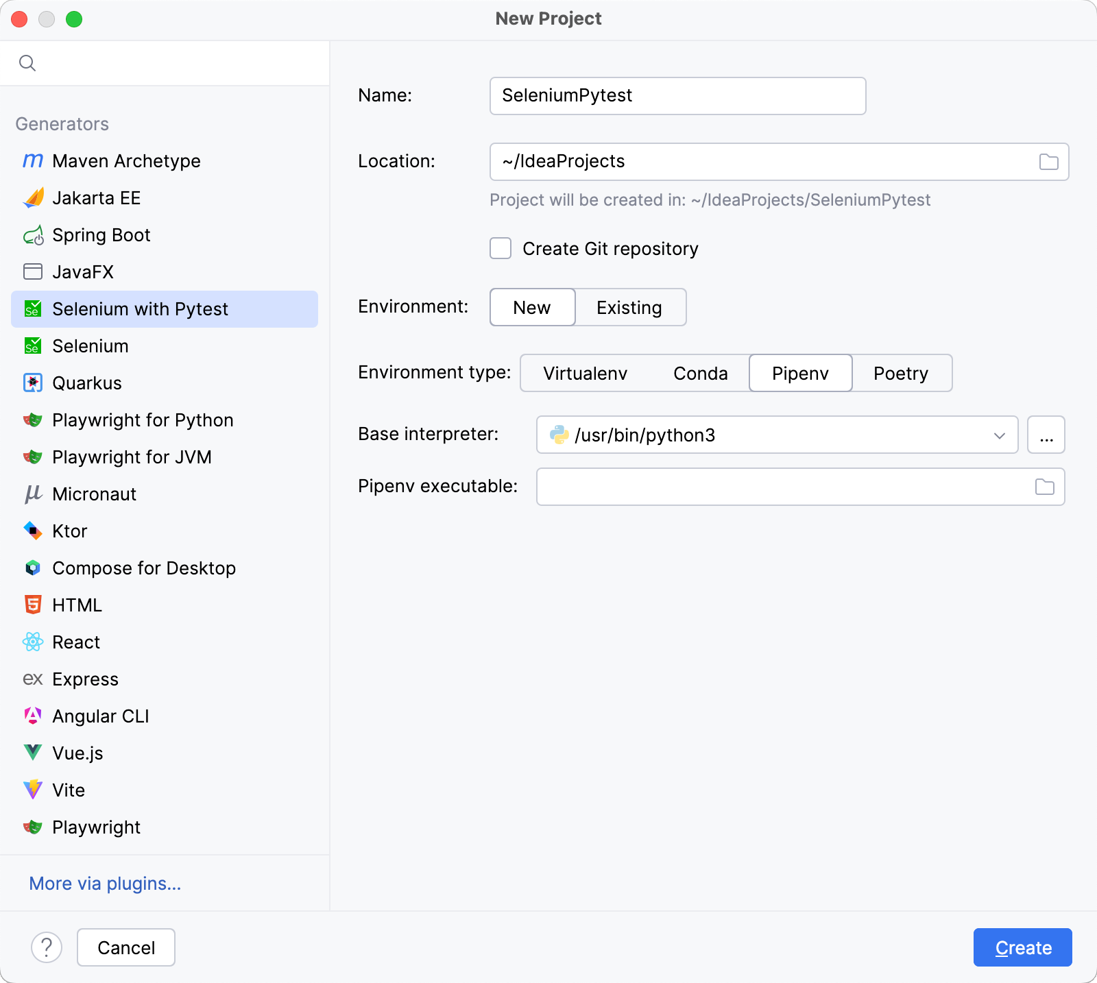 Configure a new Pipenv environment