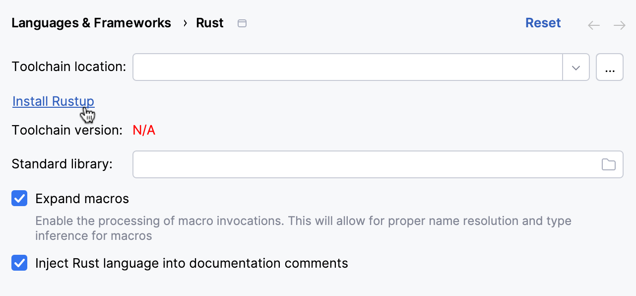 Rust toolchain settings