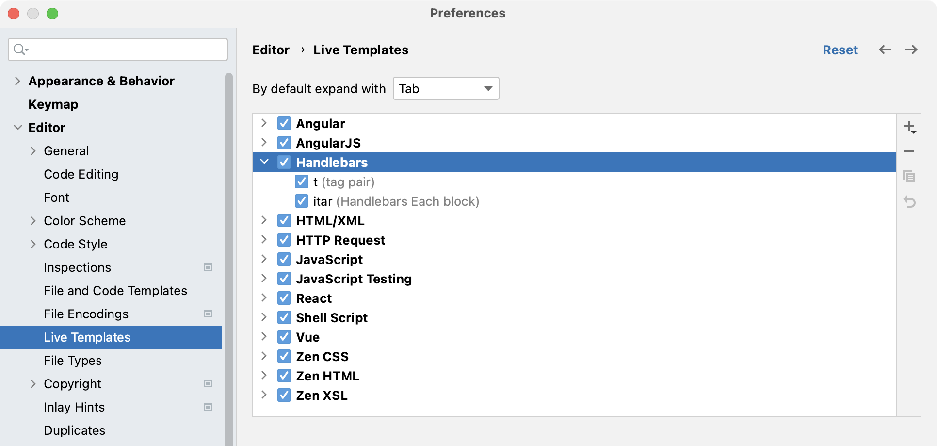 Live templates in WebStorm IDE