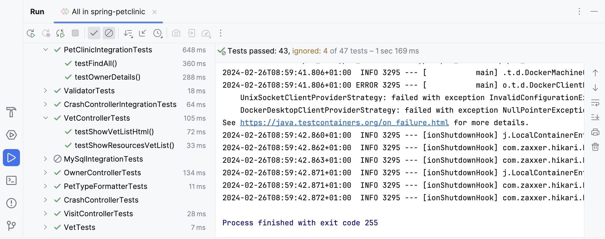 Test results shown on the run configuration tab of the Run tool window