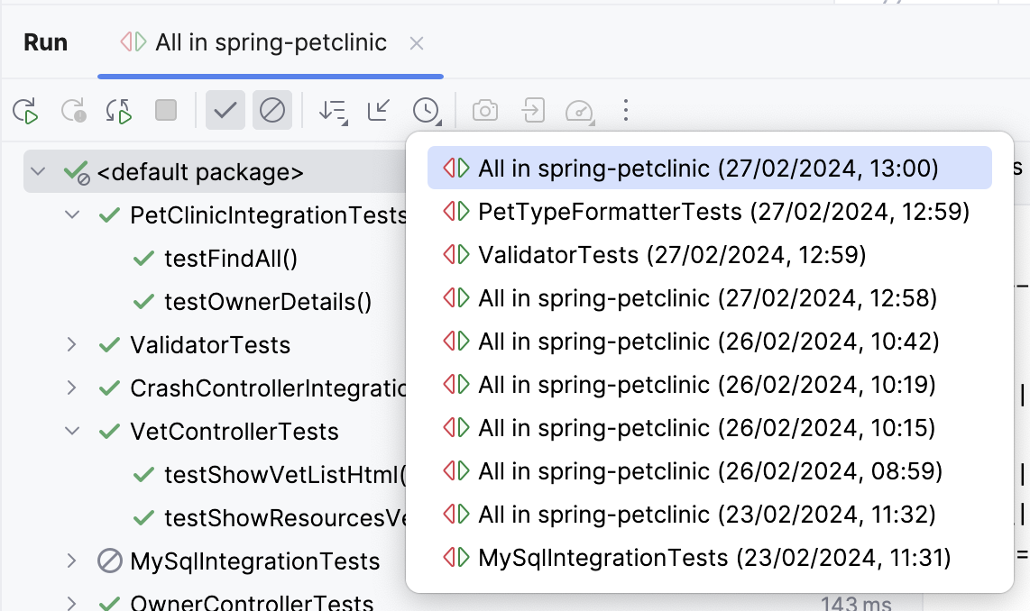 Viewing results of previous tests