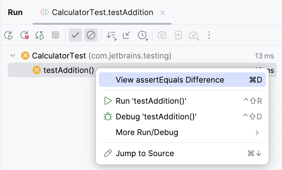 Option to view assertEquals difference