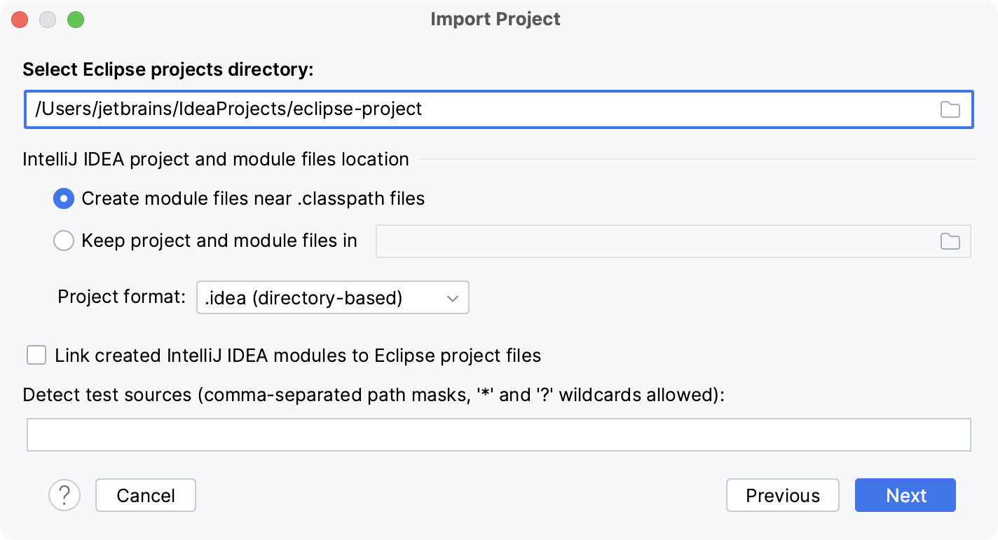 Importing a project from Eclipse