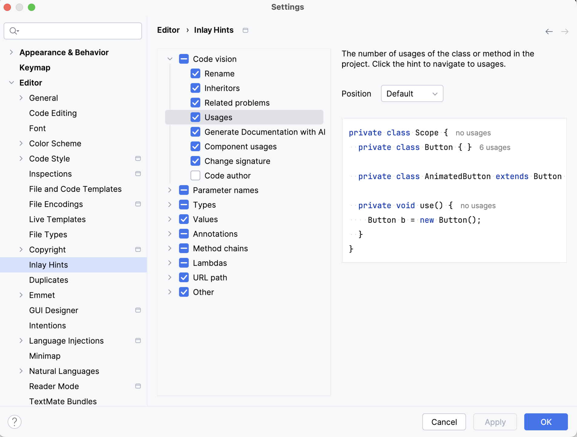 Settings | Inlay Hints