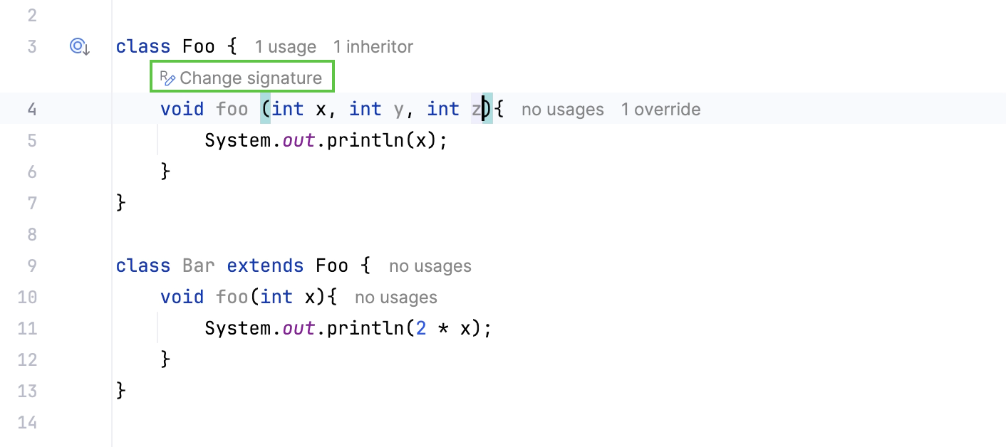 In-place change signature refactoring