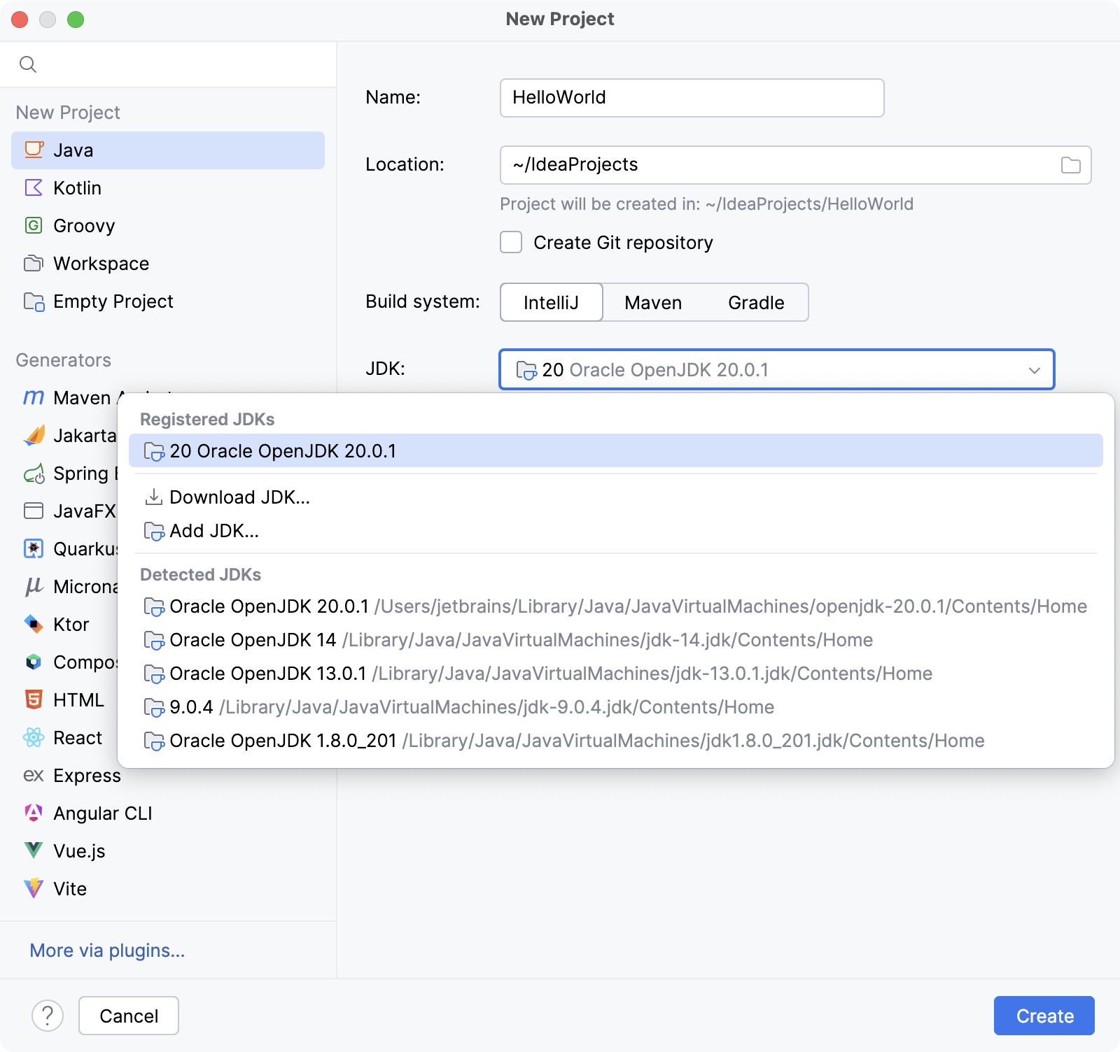 Creating the new project and adding the JDK