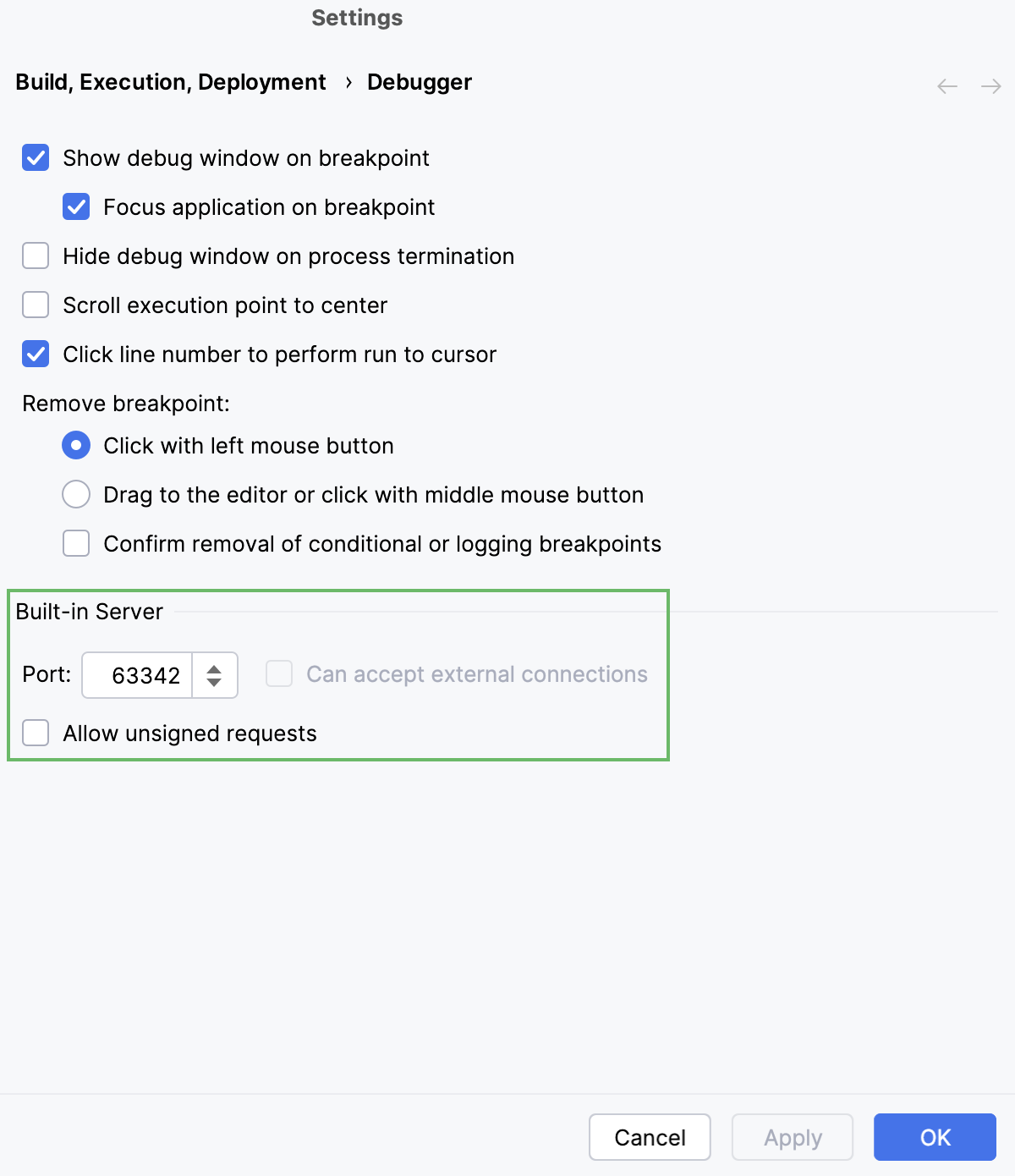 Built-in server port