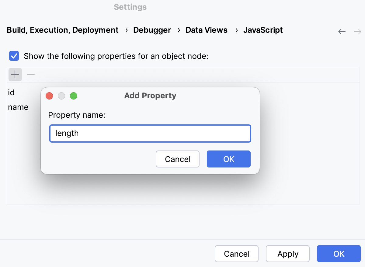 Properties to show on object nodes