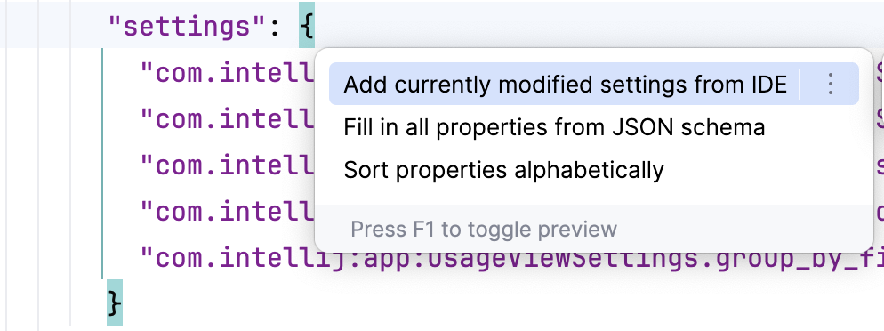 JSON settings