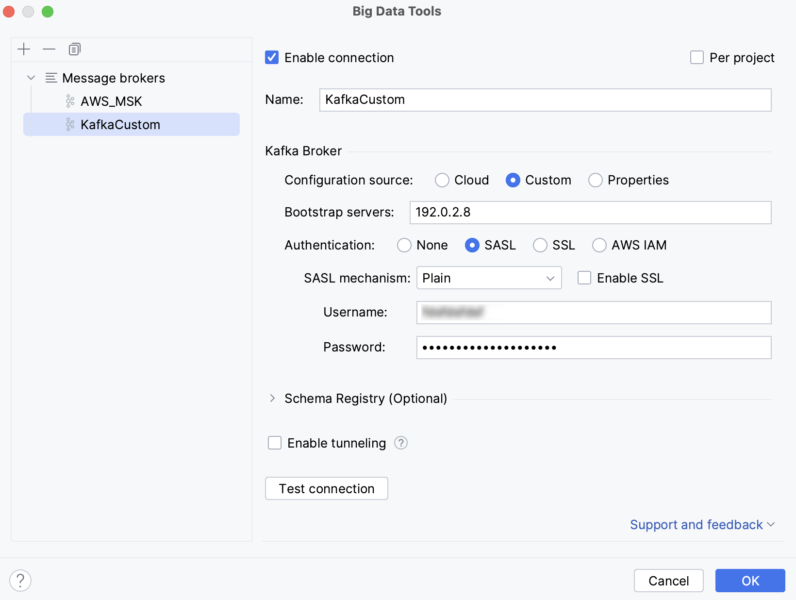 Kafka custom connection