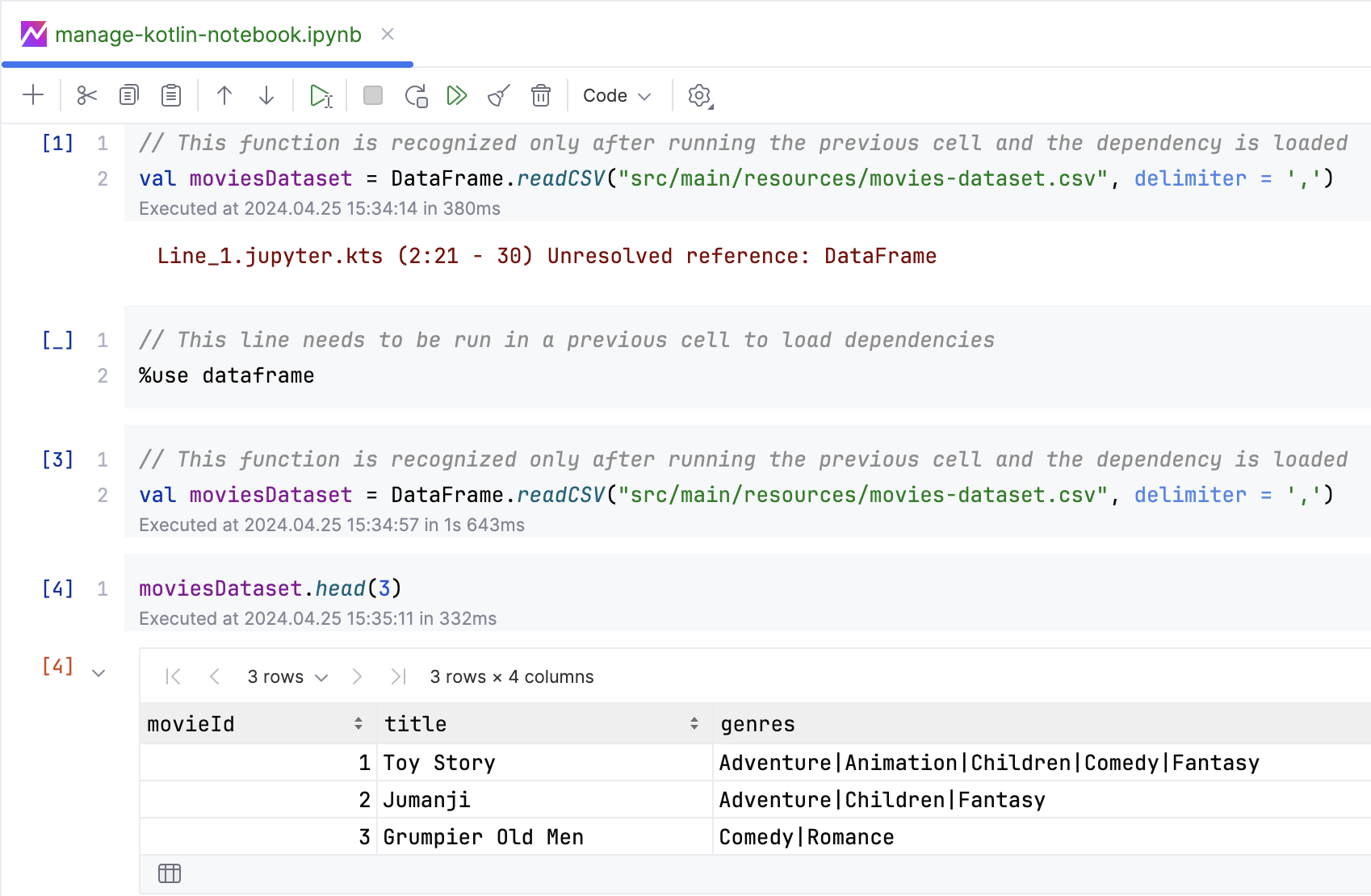 Kotlin Notebook cells