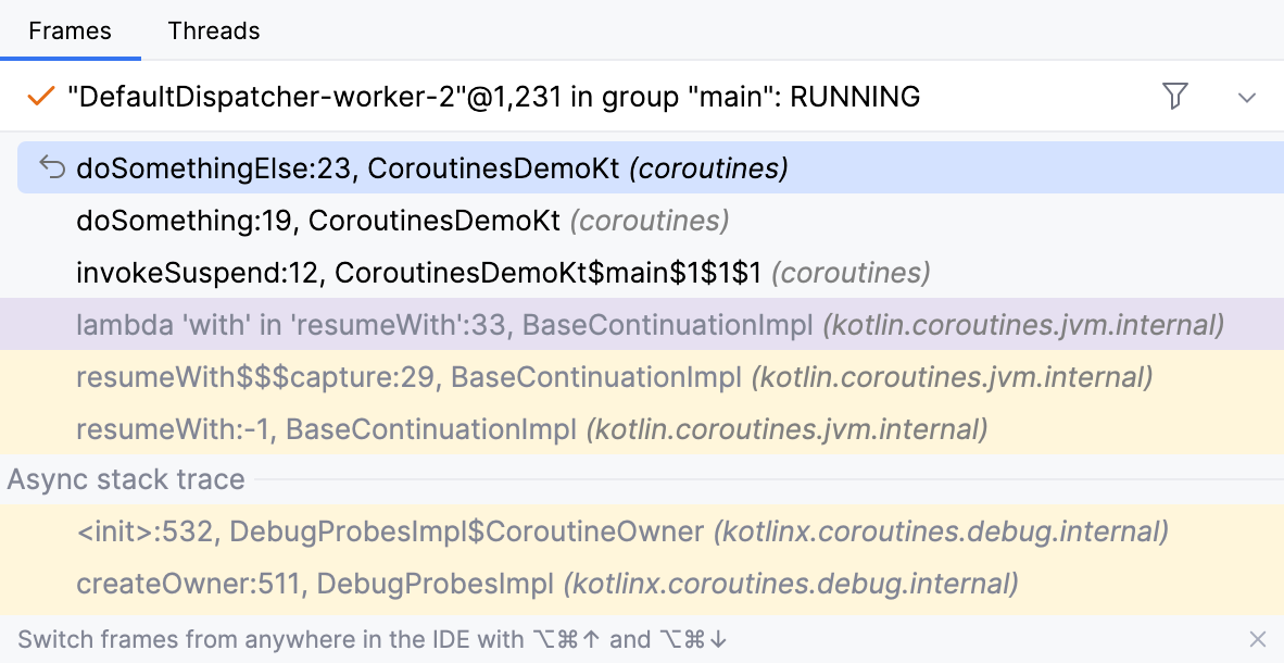 The coroutine creation stack