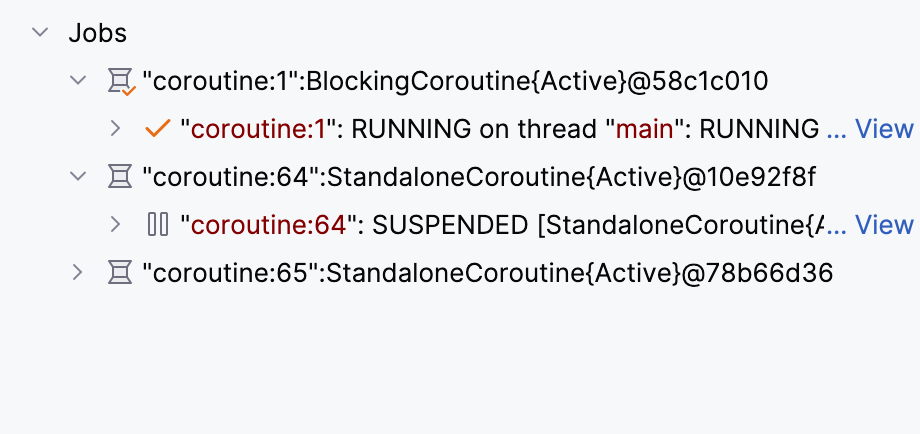 List of coroutines in the Coroutines tab