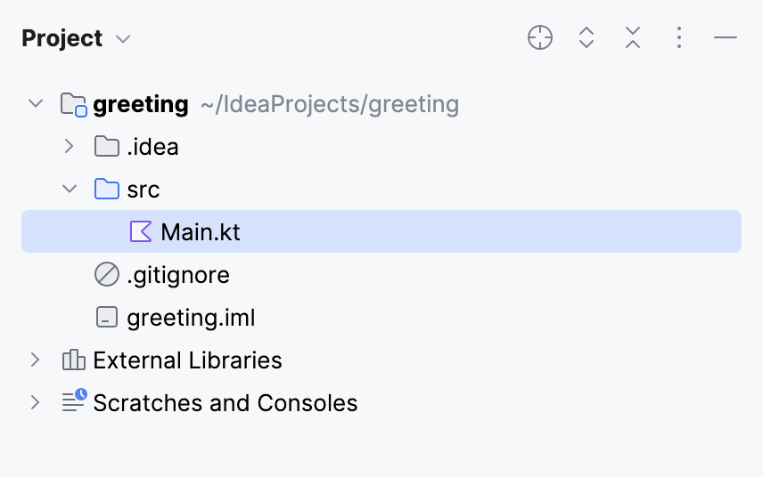 src/main/kotlin/main.kt in the Project tool window