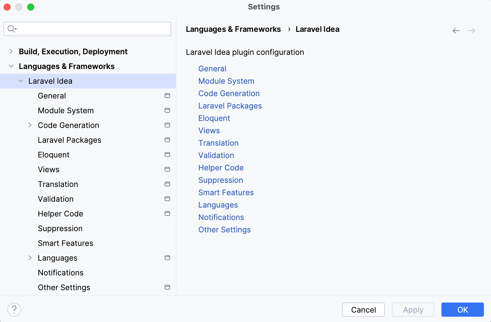 Laravel Idea settings