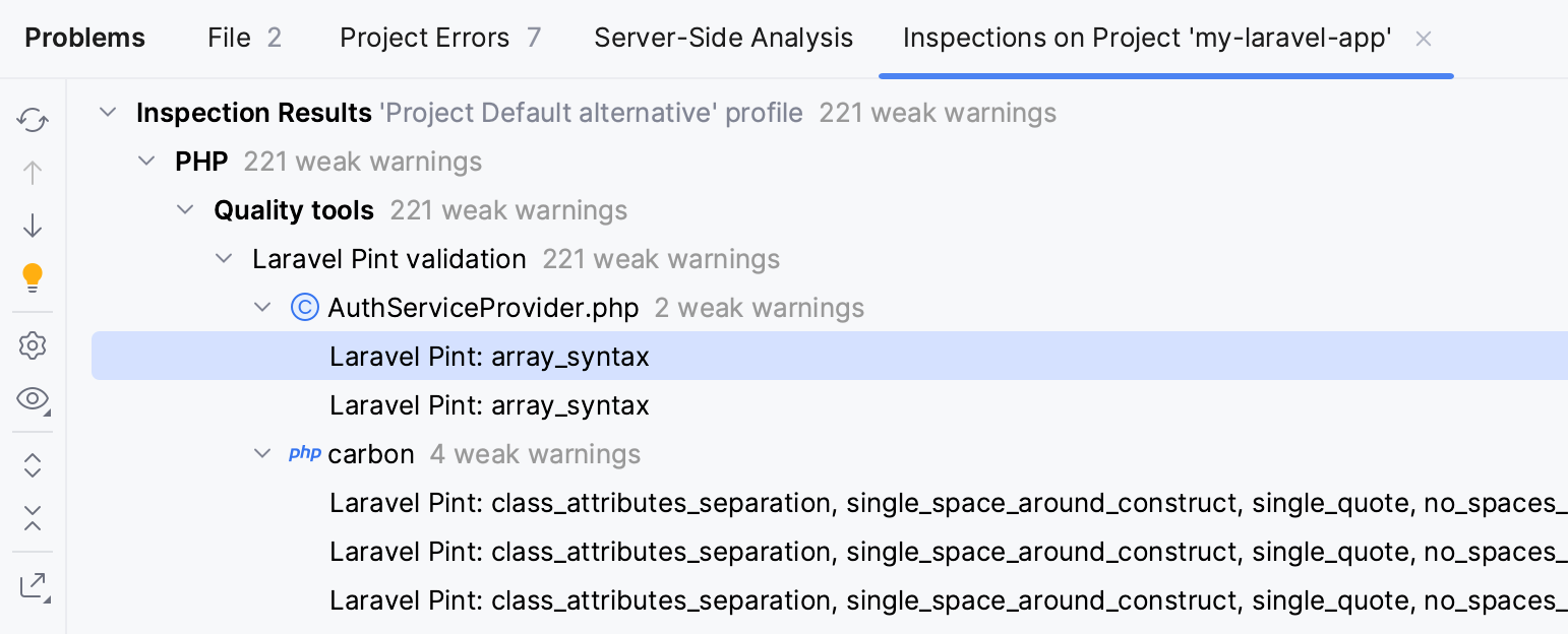 Laravel Pint inspection list