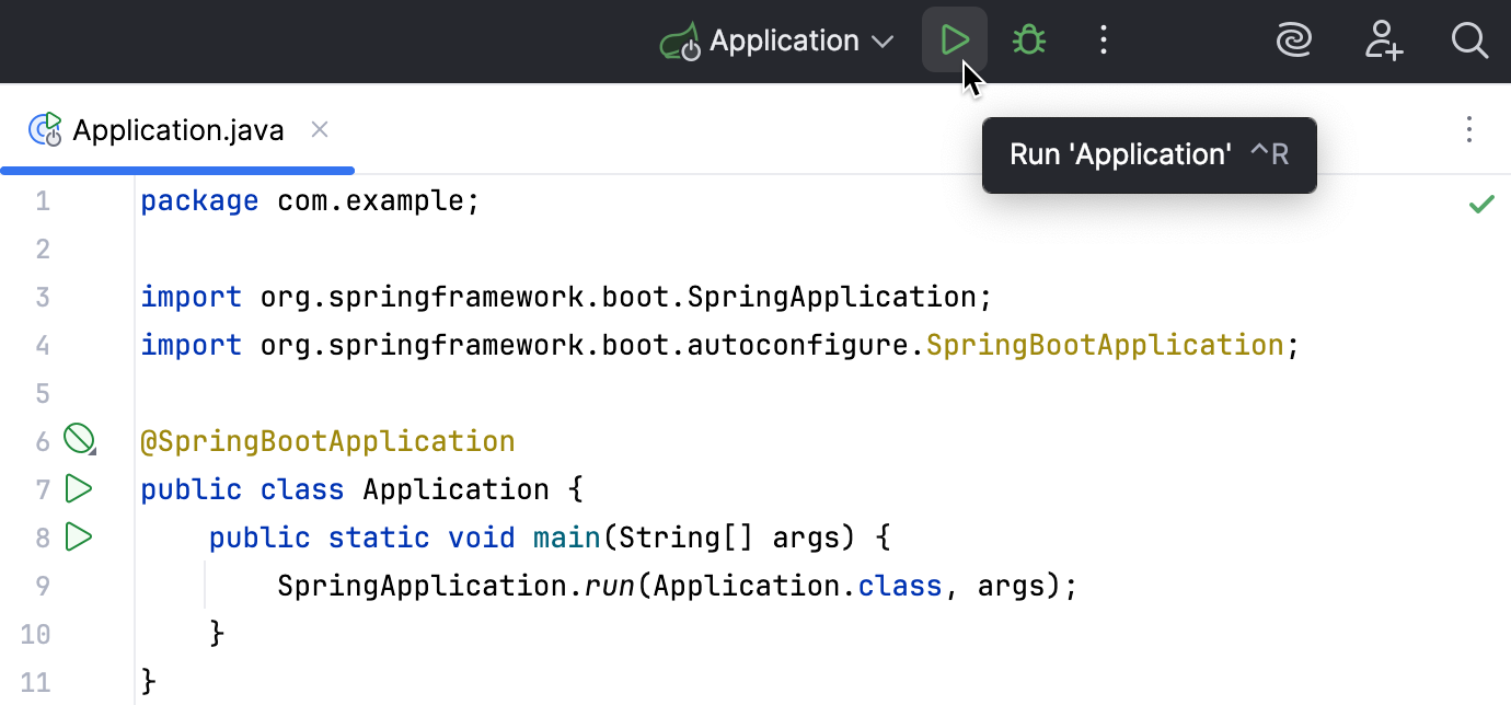 'Run' button near the Run widget