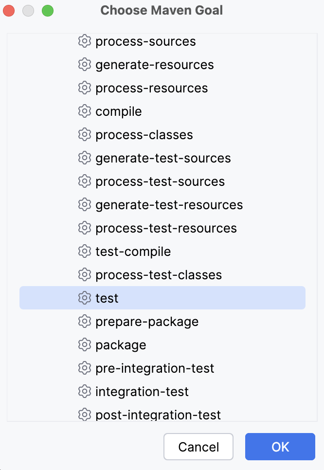 the Choose Maven Goal dialog