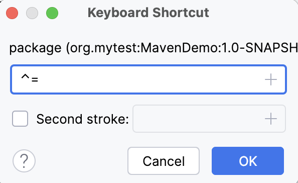 the Keyboard Shortcut dialog