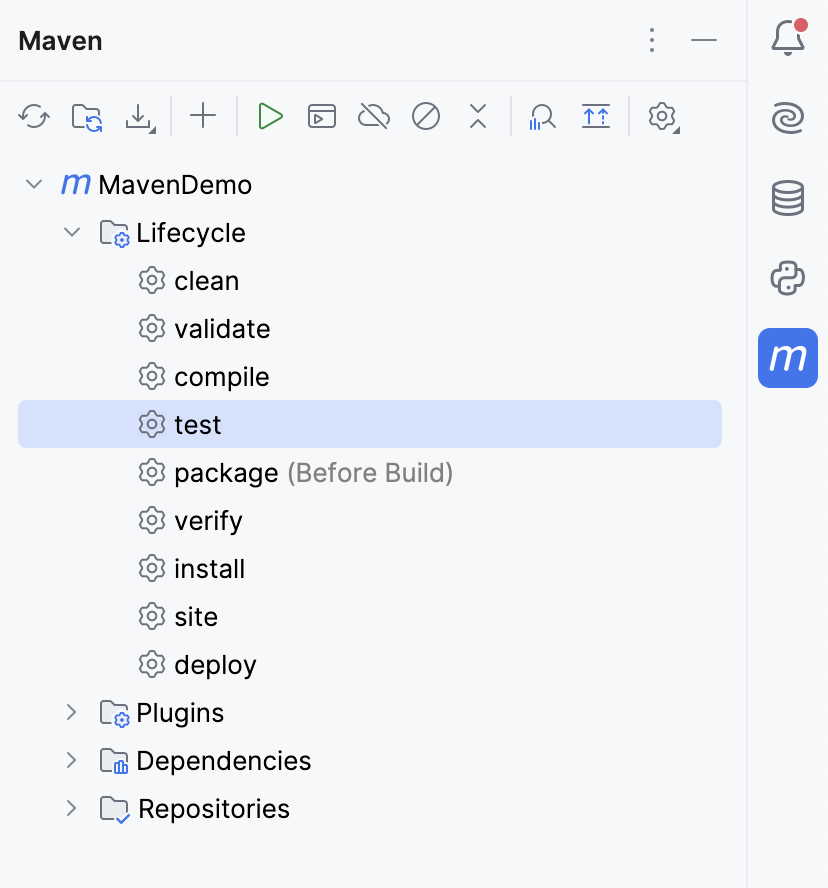 the Maven tool window