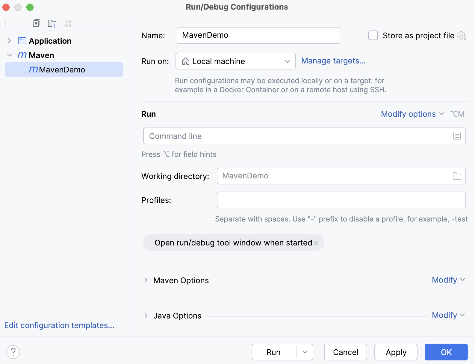 Maven run configuration