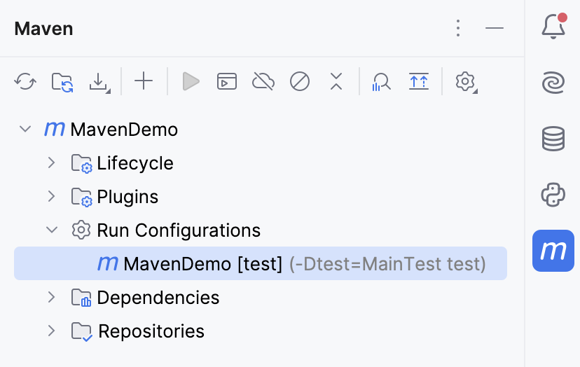 the saved Run configuration