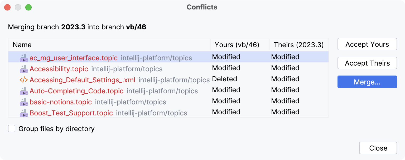 Files Merged with Conflicts dialog