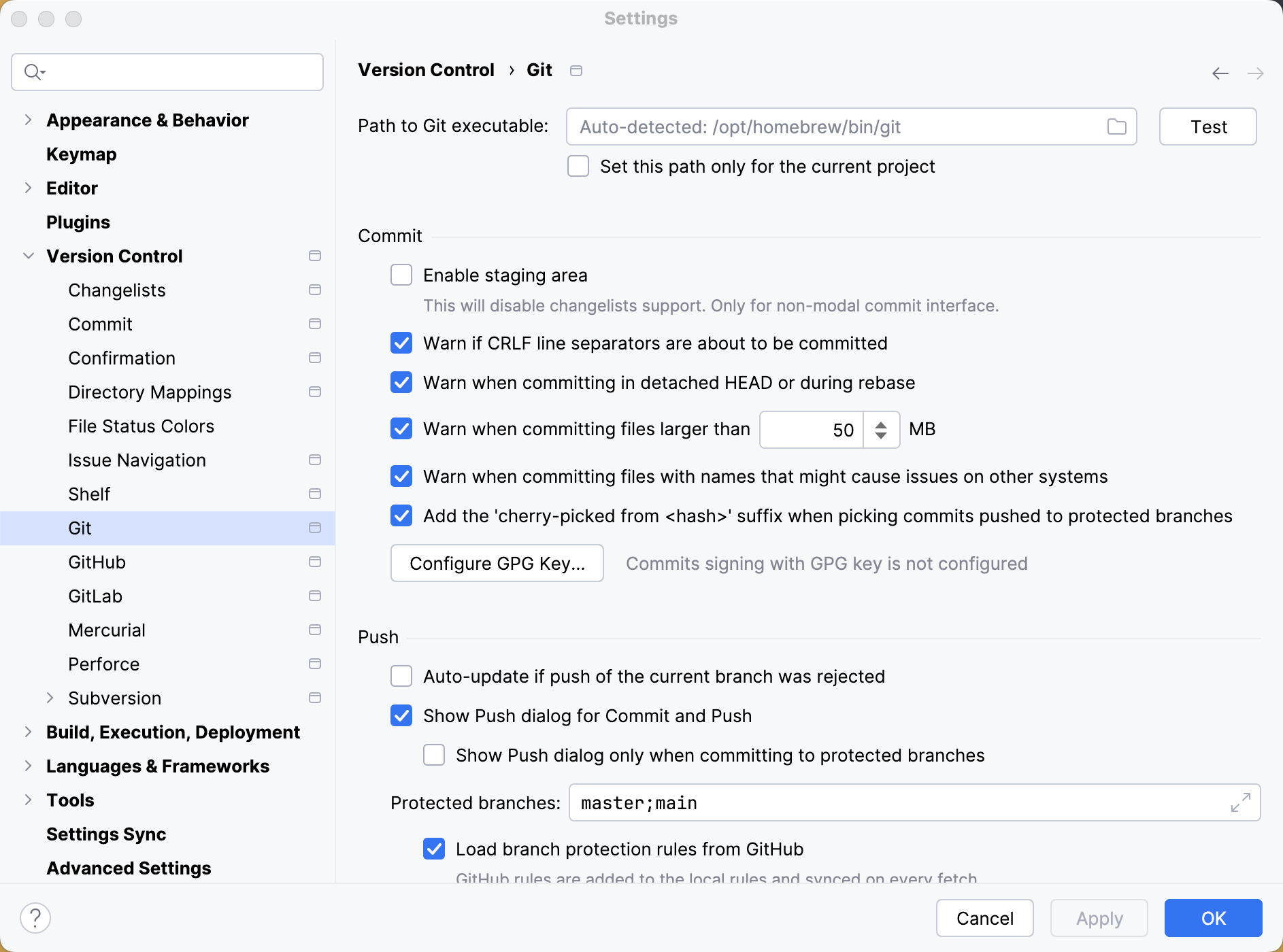 Editing VCS settings