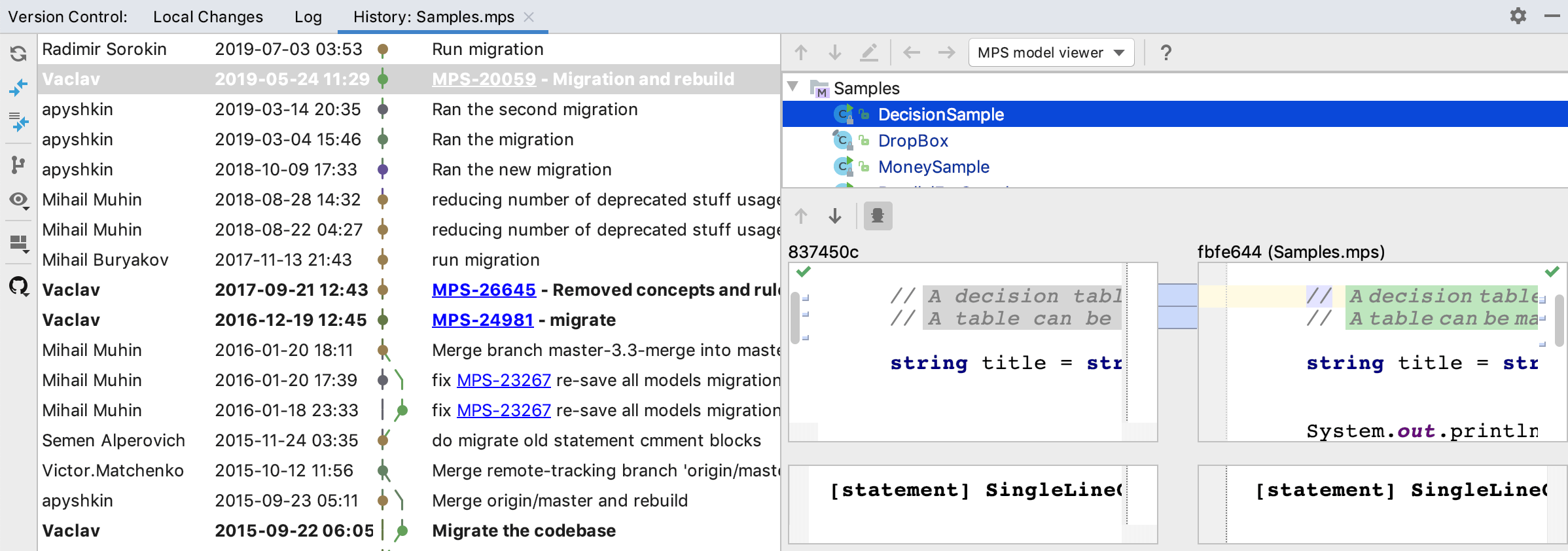 model history in MPS