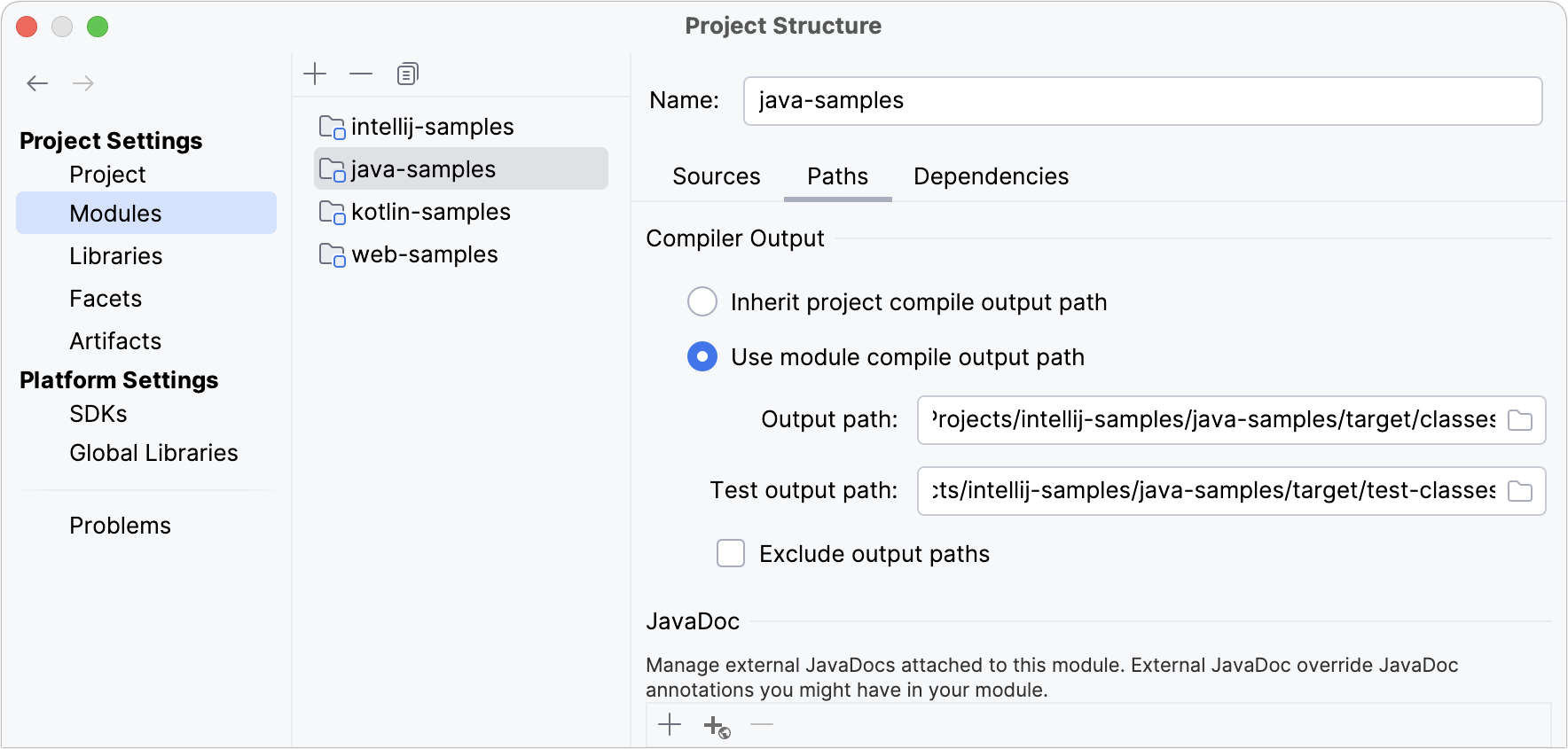 Specifying module compiler output