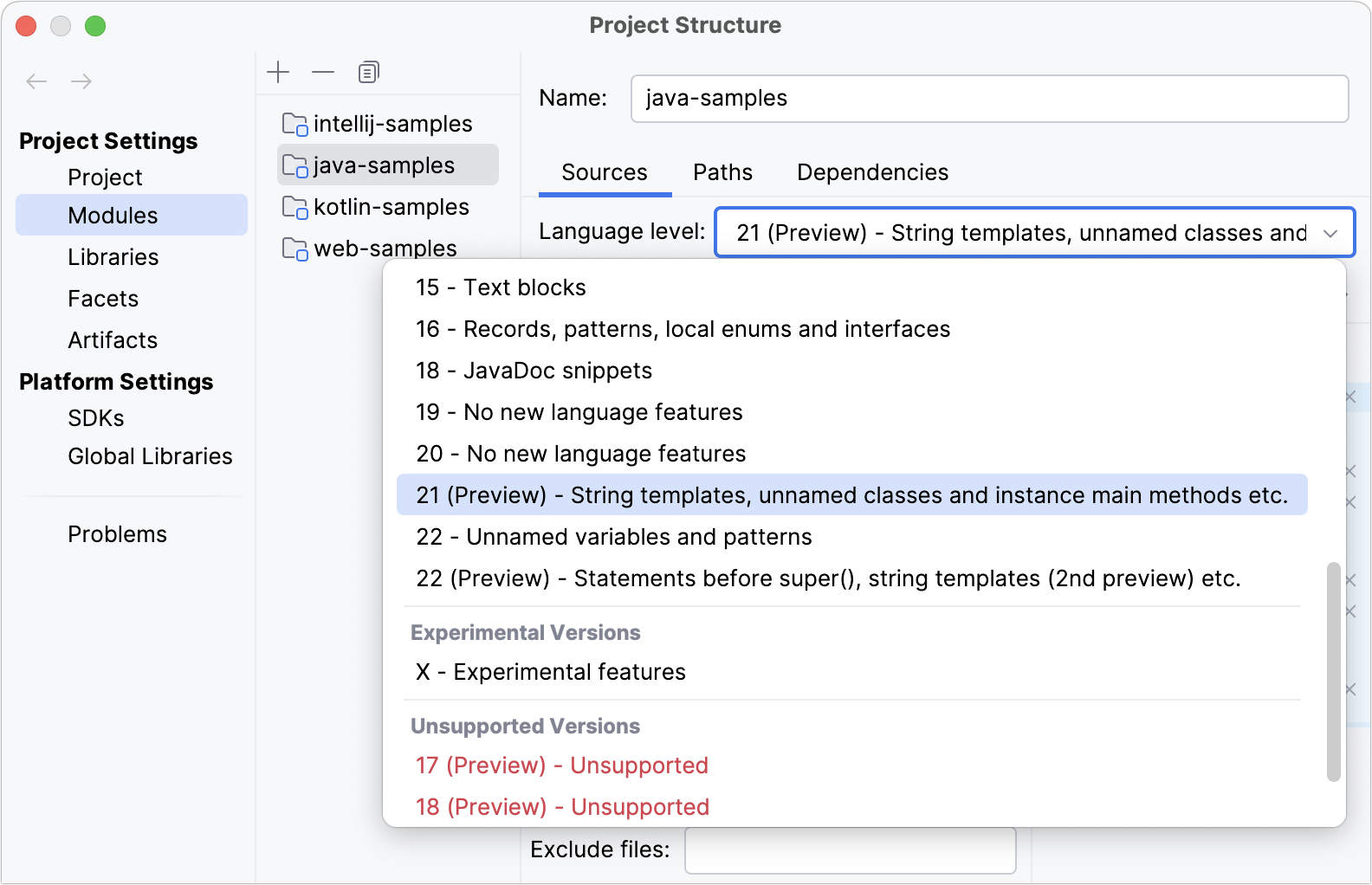 Specifying the module language level